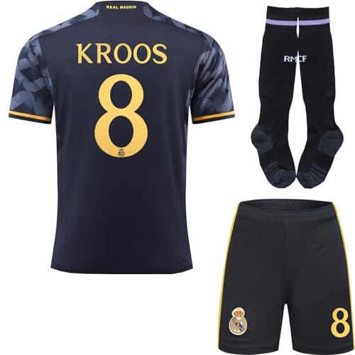 PraiseLight R. Madrid Toni Kroos #8 Auswärts Kinder Trikot 2023/2024 Fußball Shorts Socken Set Jugendgrößen (Auswärts,30)