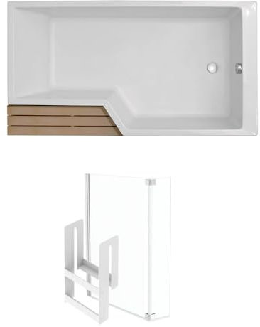 Baignoire bain douche JACOB DELAFON Neo + pare bain + étagère 160 x 90, v. droite