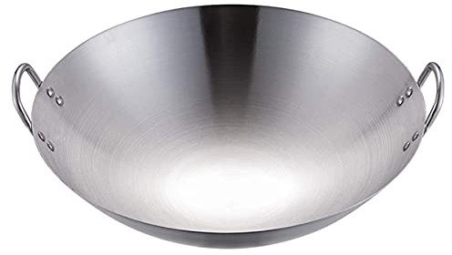 DameCo Stahl-Wok-Pfanne, runder Boden, authentische handgehämmerte Woks und Bratpfannen, Edelstahl-Wok-Pfanne, nur für Gasherd, Verschiedene Größen, 50 cm (20 Zoll) Interesting