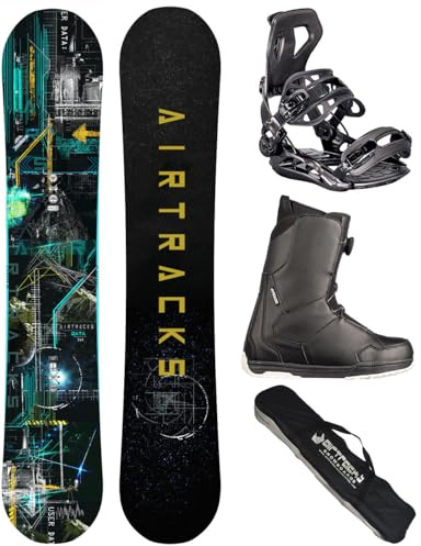 Airtracks Snowboard Set Data Wide Board Flat Rocker + Snowboard Bindung Master FASTEC + Snowboard Boots + SB Bag 150 155 160 164 cm