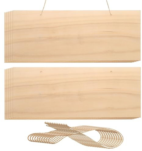 sourcing map Hanging Wood Sign with String, 10x4 Rectangle Wooden Blank Wood Plaque for Painting, Writing, Door Hanger, Making Sign, Pack of 10