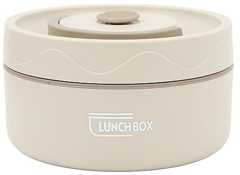 Tissting 420ml Food Warm Lunch Container, Bento Lunch Box, 304 Stainless Steel Double Layer Portable Round Shape Thermal Lunch Container, Food Container for Office(Microwave Available - White)