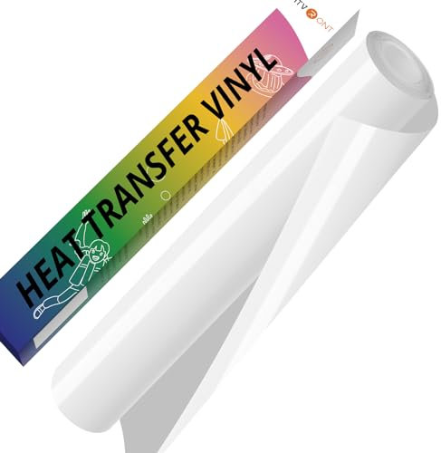 HTVRONT White Iron on Vinyl - 12 x 5ft(30.5x152CM) White HTV Vinyl for T-Shirts, White Heat Transfer Vinyl for All Cutter Machine - Easy to Cut & Weed for Heat Vinyl Design (White)