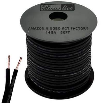 SINUS LIVE 14AWG Gauge Speaker Cable Speaker Wire Black 50FT