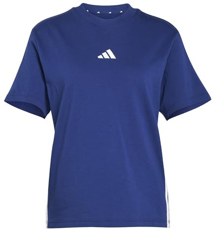 adidas Femme Essentials 3-Stripes Cotton T-Shirt, Dark Blue/White, L
