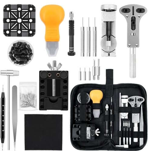 AiQInu 150 Pezzi Kit Riparazione Orologi,Sostituire la batteria,Togli maglie,Sostituisci il cinturino,Apri orologio,Cacciavite Riparazione Attrezzi, Apri Custodia