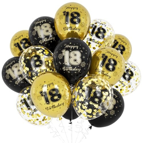 Unisun 18. Geburtstag Luftballons, Dekorationen für Männer Frauen, Happy Birthday Schwarz Gold Jahrestag Ballons Deko für Mädchen Jungen Party Supplies