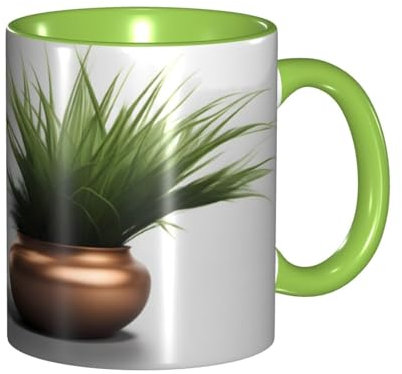 YYHWHJDE ColorName Keramikbecher, zweifarbig, geeignet für Cappuccino, Latte, Müsli, Joghurt, Milch, heiße oder kalte Getränke, Mikrowellen-Ofen, Gras, Topf, Blattdruck