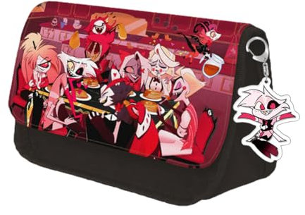 Xinchangda Hazbin Hotel Anime Federmäppchen mit Schlüsselanhänger Angel Dust/Alastor Große Kapazität Mäppchen Cartoon Pencil Case für Kinder Mädchen Jungen Geschenk