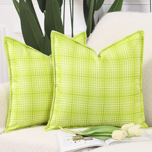 Madizz 2 Pezzi Cuscini decorativi in Poliestere e Lino all'aperto Copricuscini con bordo largo Morbido Decorativo Fodere per Cuscino Lusso Stile per Patio Divano Camera da Letto 50x50 cm Verde Lime