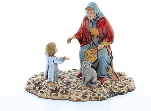 Moranduzzo Alte Frau mit Kind für Krippe 10 cm Maßstab 1:20 - Unzerstörbare Krippenfiguren - Stil 700', Handbemalt, Offizielles Produkt, Hergestellt in Italien, Bildhauer M. Landi