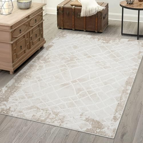 carpet city Teppich Wohnzimmer - Creme - 80x150 cm - Klassisch Modern - Vintage-Stil, Bordüre, Geo-Muster - Teppiche Kurzflor Schlafzimmer, Esszimmer