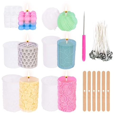 6 Stück Geometrie Kerzen Silikonformen, 3D Silicone Kerzenform, Farbversion | Kerzenformen zum Gießen, Kerzen Selber Machen Set, Bubble Kerze, 3D Silikonform, DIY Weihnachten Deko, Heimdekorationen
