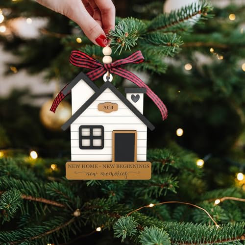 Nuevo ORNIMENTO DE CASA del Home Decoración Colgante de Colgantes Nuevo Ornamento HOGAR 2024 Regalo - Regalos de Calentamiento de la casa de Madera con estereoscópico 3D para la decoración de la casa