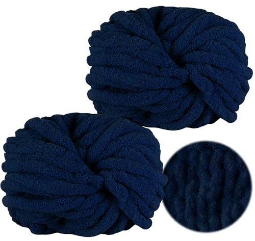 Bocguy Chunky Yarn, 2x250g Dicke Wolle zum Handstricken, XXL Wolle | Dickes Garn Häkeln Flauschige, Weiche Fingerstricken Wolle zum Häkeln Decke, Schals, Mützen, Zierkissen(Marineblau)
