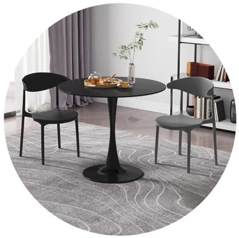 JHAISMAO Modern Runden Esstisch 80/90/100cm Weiß Farbiges Oberteil Kleiner Säulentisch Für Esszimmer Wohnzimmer Bistro Tisch Küchentisch(Size:80cm,Color:Schwarz)