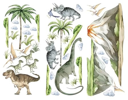 Dinosaurier Groß Wandaufkleber Kinder Dino, Wandtattoo Dino Wandtattoo Dinosaurier Set Wandsticker Tiere Kinderzimmer Jungen Wandaufkleber Pflanzen, für Jungen Babyzimmer Kinderzimmer Spielzimmer