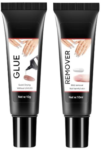 # Newly Upgraded Quick Drying 10g Semi Solid Nail Glue With 10ml Remover For On Nails Tips No Need For Lamp Long Lasting Acrylic Nails Kit Glue Gel (Black, One Size)