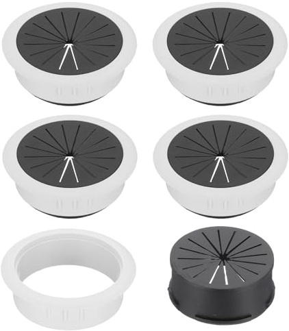 PATIKIL Arandela para Escritorio 60mm 2 3/8pulgadas Color Blanco | 5un Cubierta para Agujeros Cables, Plástico ABS Resistente, Organizador Redondo Grande, para Gabinetes Equipos Cableado