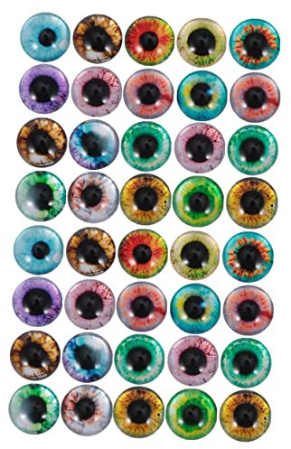 DIYEAH 50pcs Hemisphere Eye Pattern Glass Patches DIY Jewelry Material Glass Cabochon Stickers