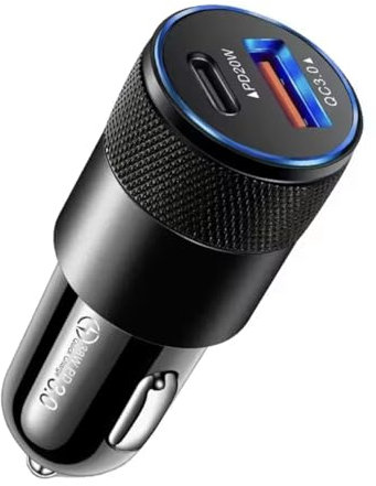 Car Charger, Cigarette Lighter USBC + USB Dual Port PD20 QC3.0 Fast Charge Car Phone Metal Charger Adapter for iPhone 16 15 14 13 12 Pro Max iPad Samsung Google
