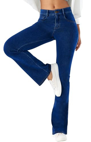 LaiEr Donna Jeans da Alta Elasticità,Skinny e con Tasche a Cerniera per Il Fitness, Morbidi e Comodi Pantaloni Bootcut Adatti per Lo Sport e Il Fitness,con Tasche Laterali,(Blu Scuro M)
