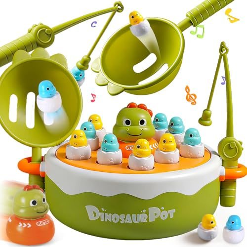 BunnyJOY Angelspiel Spielzeug ab 3 Jahre Mädchen Junge, Fischangelspiel Kinder mit Musik, Drehendes Angeln Spiel mit 2 Angelruten Fischernetzen, Magnetisches Angelfischspiel Geschenke ab 4 Jahre