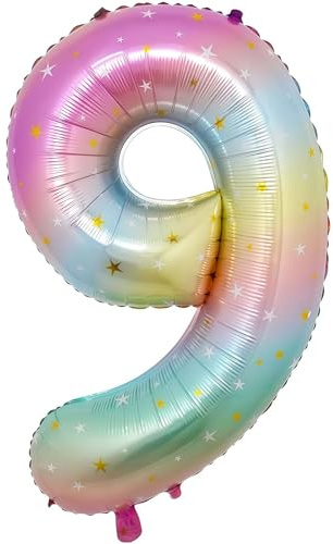 Zahlen Luftballon 9 Regenbogen-Gradient,40 Zoll Luftballon Zahlen 9 Folien Ballon ,Luftballon 9. Geburtstagsdeko Mädchen Riesen Folienballon 9. for Mädchen Jungen Birthday Party Geburtstag Dekor