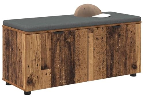 vidaXL Flurbank mit Kissen mit Speicher Altholz 100 x 38 x 46 cm, Elegante Flurbank, rechteckige Sitzgelegenheit für den Eingangsbereich, praktische Möbel mit gepolsterter Sitzfläche