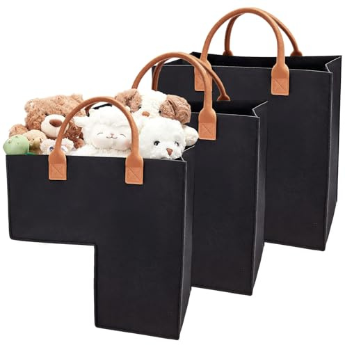 INTERWARM 3 Stück Treppenaufbewahrungsboxen L Förmiger Faltbarer Stufenorganizer Mit Filzgriff 42.5x42.5x24.5cm Treppenkorb Für Bücher Kleidung Computer (Schwarz)