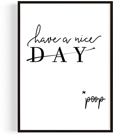 HeimDesign Have a Nice Day Poster mit ironischem Schriftzug und subtiler | Humor Note Minimalistischer Kunstdruck für Badezimmer oder WC Schwarzes Weißes Typografie Design mit Augenzwinkern