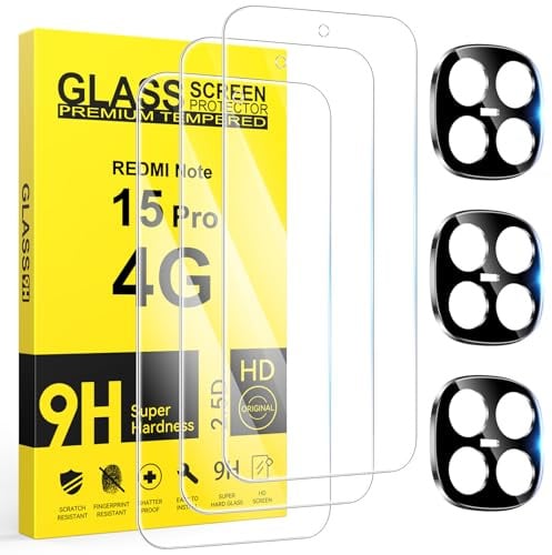 Niphabe 3 Piezas Protector Pantalla Para Xiaomi Redmi Note 15 Pro 4G con 3 Piezas Protector Camara, Dureza 9H, HD Cristal Templado, Antiarañazos, Antihuellas, Sin Burbujas, Ultra Transparente