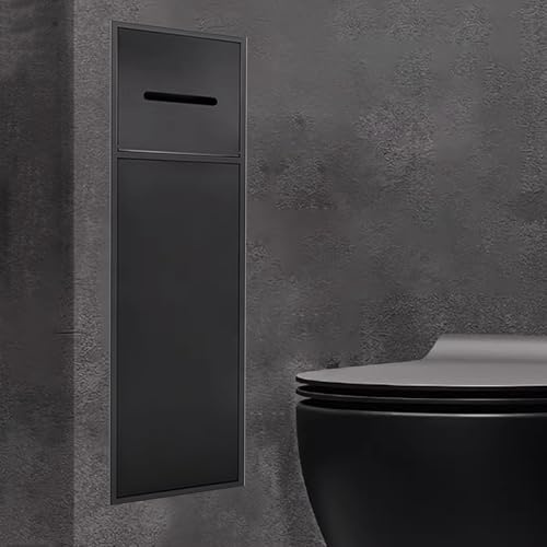 Minglez Toilettenpapierhalter Unterputz Einbau-WC-Bürstenhalter mit Integriertem Toilettenpapierspender, Flächenbündige Wandnische für Bad/Dusche/WC, Versteckter Kleiner Medizinschrank(Black)