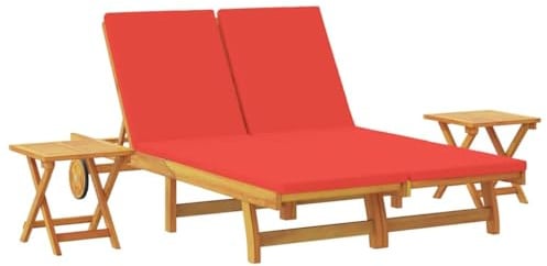 vidaXL Sonnenliege mit Kissen Rot Massivholz Akazie, Verstellbare Sonnendecke, stylischer Gartenstuhl mit Rückenlehne, haltbares Entspannungs-Bett