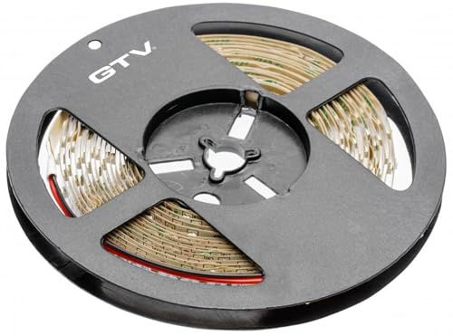 GTV LED Streifen 5m Rolle, Flash 2835MW, 300 LEDs (60m), Dimmbar, Selbstklebend, 3,7Wm, 12V DC, 4000K Neutralweiß, Lichtband für Möbel Küche