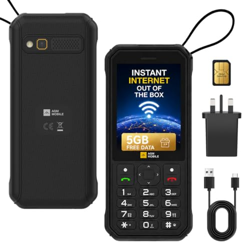 AGM M11 NetGo SIM Free 4G Mobile Phone, Built-In Global Data, 5GB Free Data | Rugged Phone, WiFi Hotspot for Travel, Top Up as Needed | Dual SIM, IP68 & IP69K, 4000mAh Removable Battery, 128GB Expandable
