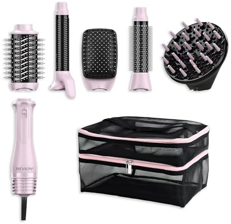 REVLON One‑Step™ 5‑in‑1 Multi Air Styler Pink Titanium Edition (inkl. Aufbewahrungstasche, 5 Aufsätze: Diffusor, Lockenaufsatz, Rundbürste, Paddle‑Bürste, Oval Volumiser – Keramik & Titanium)
