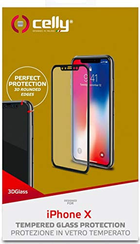 Celly 3DGLASS900BK - Protector de Pantalla Compatible con iPhone X/iPhone XS