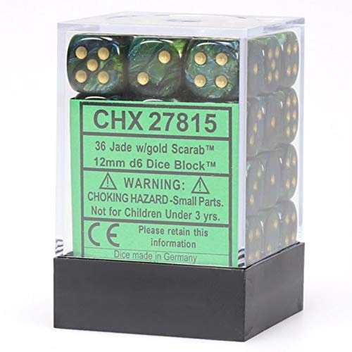 D6 12mm Jade w/Gold (36)