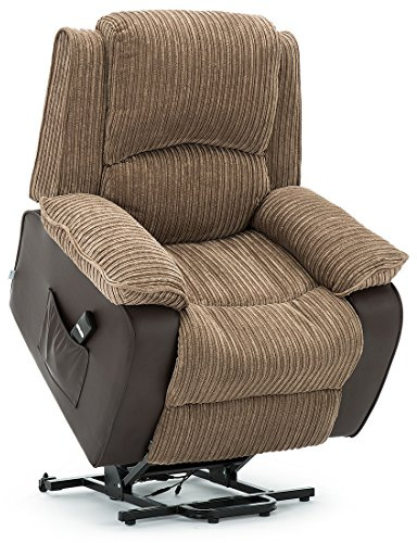 More4Homes POSTANA JUMBO CORD FABRIC RISE RECLINER ARMCHAIR ELECTRIC LIFT RISER CHAIR (Brown)