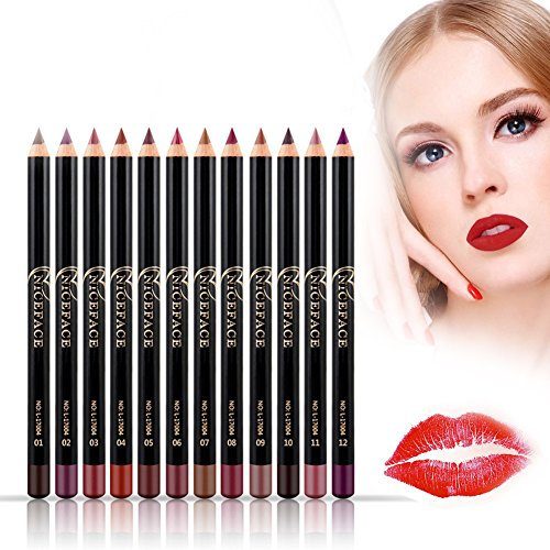 Lipliner Set, 12 Farben Lippenkonturenstift Set, Wasserdichtes Langlebige Lip Liner Matte Colors Lippenstift Kits Bleistift Lippenstift Make-up Lip Filler