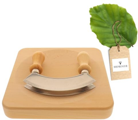 HOFMEISTER® Wiegemesser mit Kräuterbrett - Hochwertiges Küchenwerkzeug für präzises Schneiden von Kräutern, doppelte Edelstahlklinge, ergonomischer Griff, quadratisches Kräuterschneidebrett