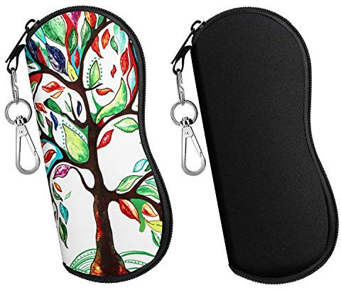 MoKo Borsa per occhiali da sole, in neoprene, custodia per occhiali da sole, per occhiali, cornici, borse, chiavi, matite, carte - nero + albero colorato