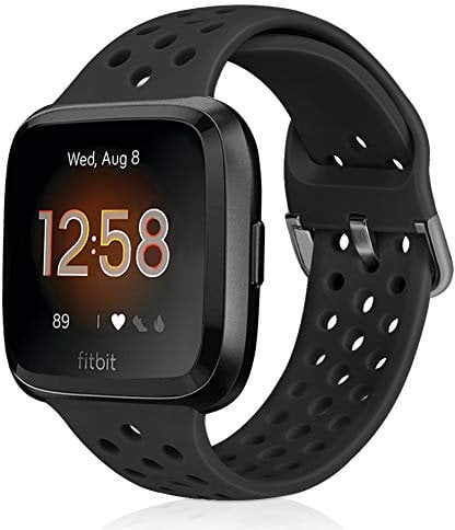 Runostrich Sport Strap Compatible with Fitbit Versa 2/Fitbit Versa/Versa Lite/SE, Soft Silicone Band Replacement Breathable Wristband Accessories for Smart Fitness Watch for Women Men (Black)