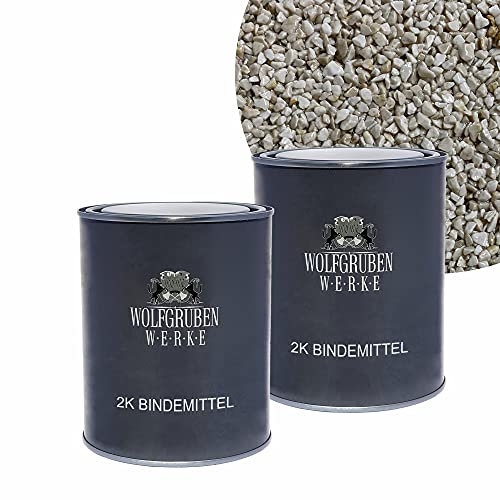 WO-WE Steinteppich SET 25kg Naturstein Marmorkies + 1,5kg Epoxidharz Bindemittel | Hellelfenbein 1-4mm