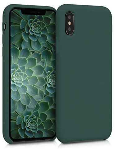 kwmobile Hülle kompatibel mit Apple iPhone XS Hülle - Silikon Handy Case - Handyhülle weiche Oberfläche - kabelloses Laden - Moosgrün