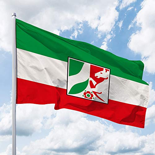 Deitert Bundesland-Flagge NRW – 120x80 cm NRW-Flagge mit Wappen (Bürgerflagge), Hissfahne aus reißfestem Polyester, NRW-Fahne mit Doppelsicherheitsnaht gesäumt