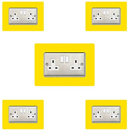 5X Double Socket Surround, Acrylic Back Panel or Plate, Protect Wall from Finger Prints, Font Colour:Yellow
