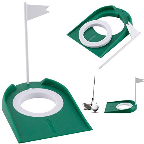 Putting-Matte zum Üben - Übungs-Putter-Pad mit Verstellbarem Hole und Flagge - Golf Putting Cup aus Kunststoff für Drinnen und Draußen