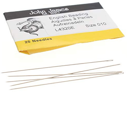 John James English Beading Needles, Size 10, Pack of 25, Made in England, Use for Loom Weaving Beadwork, Off-Loom Stitching and Jewelry Making with Seed Beads